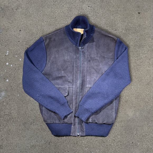 Vintage Anthony Suede Leather Cowhide Sweater Jacket Men Navy Blue Size L 22x26 - Picture 2 of 7